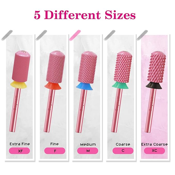 3/32" Large Barrel Smooth Round Top Tungsten Carbide Nail Drill Bit Safety for Gel & Acrylic Removal 2-Way Rotating Efile Tip Professional Salon Electric File Accessory (XC Grit, Rose Red)