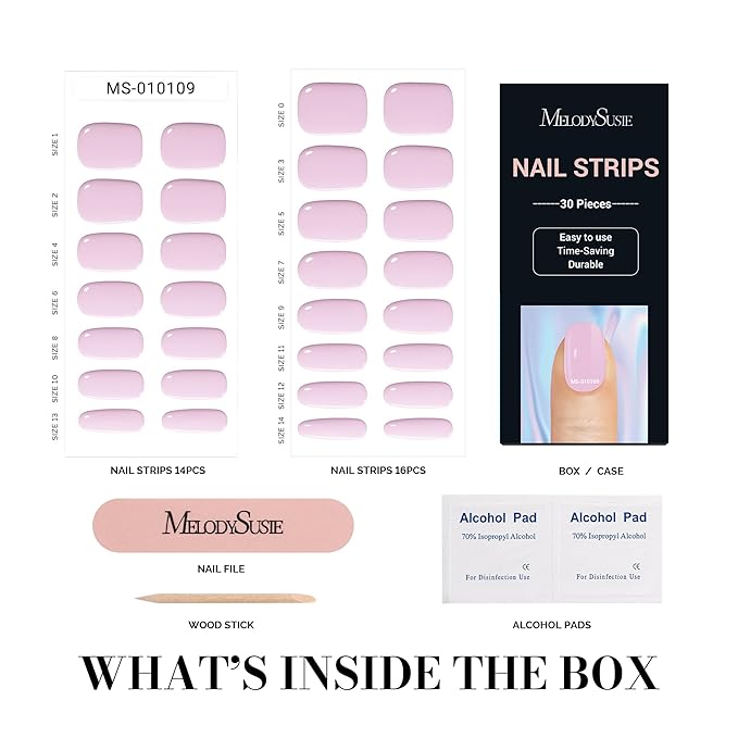 MelodySusie 30PCS Semi Cured Gel Nail Strips, Lavender, Salon Quality, Long Lasting, Easy to Apply, Includes 2 Prep Pads, Nail File and Wooden Stick