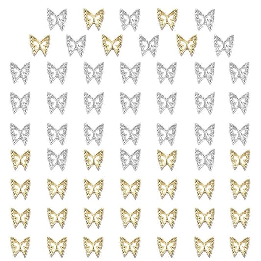 60pcs Bulk 3D Golden & Silver Butterflies Charms for Acrylic Nails & DIY Crafts