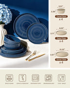 Dinnerware Set for 4, Ceramic Plates & Bowls, Abyssal Blue | 12-Piece Ceramic - Image 6