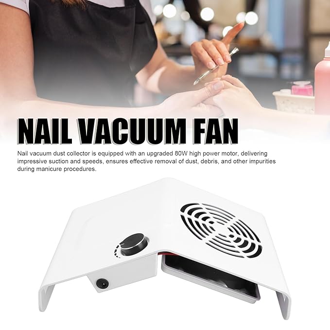 Nail Dust Collector Electric Machine Adjustable Low Noise Suction 80W Vacuum for Salon Studio Nail Vacuum Fan Nail Dust Suction Machine Nail Dust Collector Extractor Nail Art Dust Suction Collector