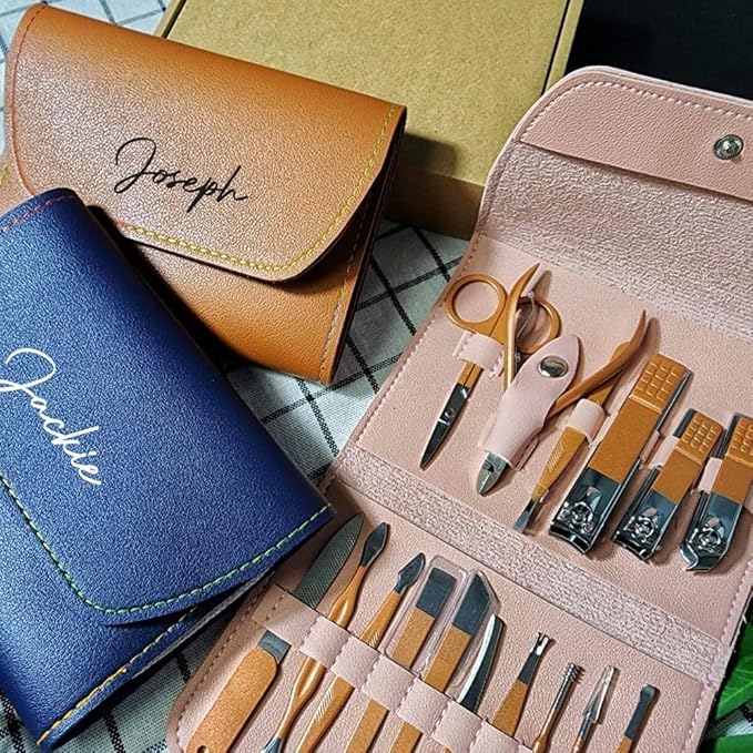 Custom Manicure and Pedicure Set, Customize Nail Care Kit with Nail Clippers, Cuticle Trimmer, Tweezers, Metal File, Pedicure Tools for Home, Travel or Christmas Birthday Gift Use (Gray)