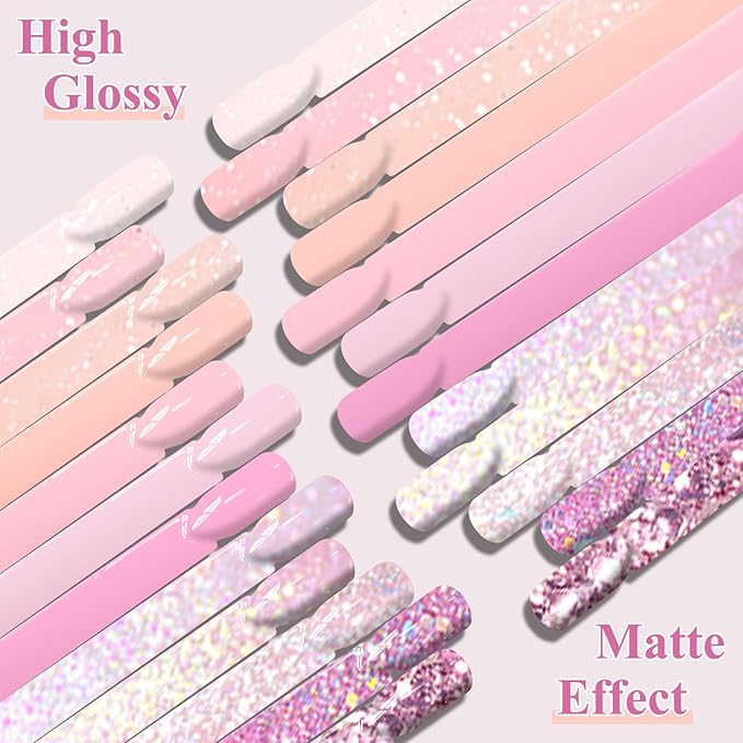 MEET ACROSS 12PCS Gel Nail Polish Set, 12 Colors Gel Nail Kit Art Design Soak Off UV LED,Nail Art Design Gifts for Women (Pink, 12PCS)
