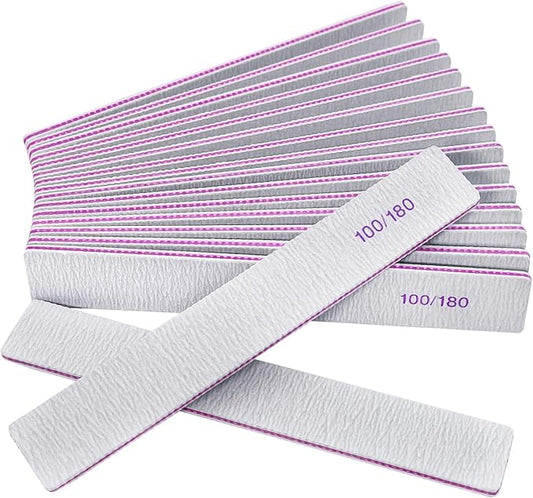 Nail Files (12 Packs), Professional 100/180 Grit Double Sided Emery Boards for Natural Nails Fingernail Toenail File Kit, Heavy Duty Emory Nail Filer Set Limas para Uñas Acrílicas Profesional