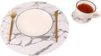 Set of 8 Marble Round Placemats and Coasters, Faux Leather Waterproof Table Mats - Image 5