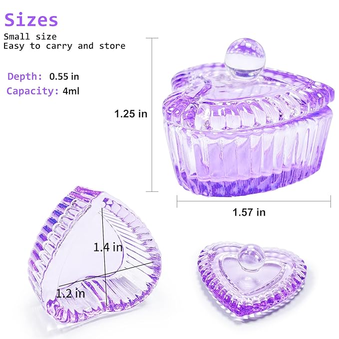 Crystal Sweet Heart Shape Acrylic Liquid Powder Glass Dappen Dish Glass Cup w Cap Lid Bowl for Acrylic Nail Art Transparent Kit (HJ-NAPB071-Purple-2pcs)