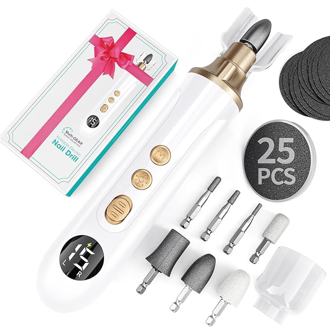 Cordless Nail Drill Electric Nail File: Professional Manicure Pedicure Kit for Acrylic Gel Nails Grind Trim Polish, 15-Speed Brushless Electric Foot Callus Remover ,Nail Tool for Women & Men.