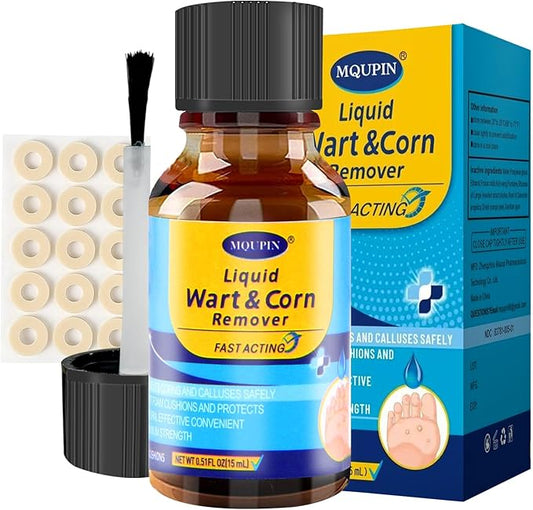 MQFORU Corn Remover, Corn Removers for Toes, Callus Remover for Fast-Acting Foot Care - Plantar and Common Callus Remover 15ML (0.51 oz 15 pcs Pads)