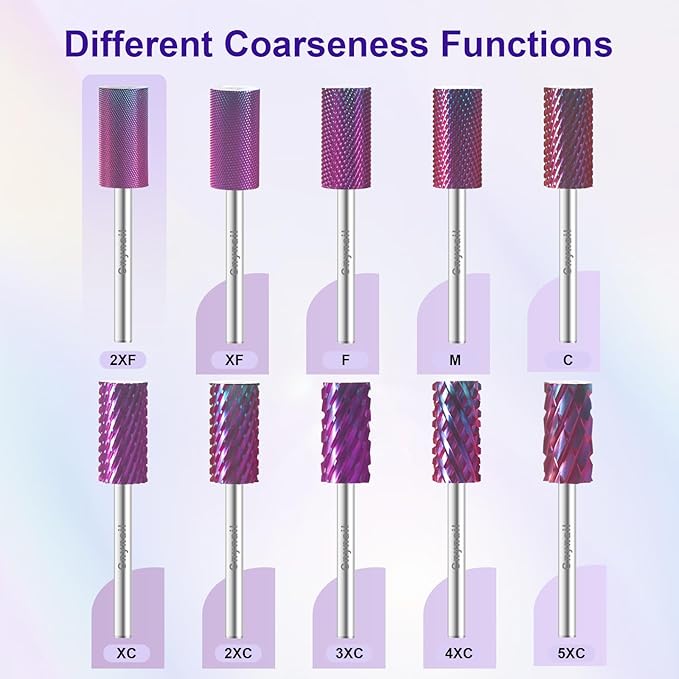 3/32" Large Barrel Bit Tungsten Carbide Nail Drill Bit Safety Bit for Gel & Acrylic Removal, 2- Way Rotating Efile Tip, Salon Electric File Accessory (XXF Girt, Purple)