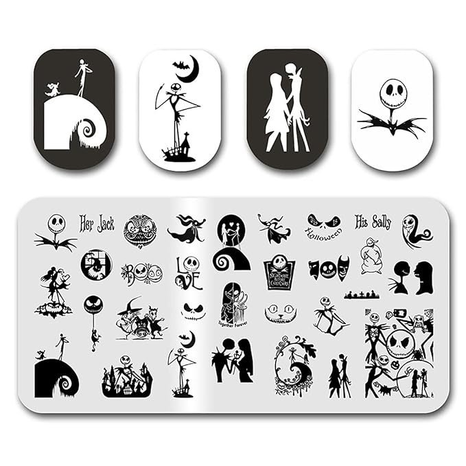Halloween Nail Stamping Plate Nightmare Before Christmas Nails Stamping Kit The Day of Dead Ghost Holiday Nail Stamping Plate Nail Stamper Kit for Women Girls DIY Salon