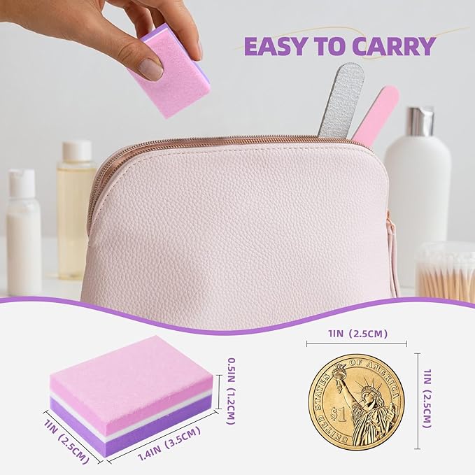 100 Pcs Nail Buffers, 100/180 Grit Mini Buffers for Nails, Nail Buffer Block Bulk, Double Sided Sponge Buffer Nail File for Processional Nail Salon (Pink & Purple)