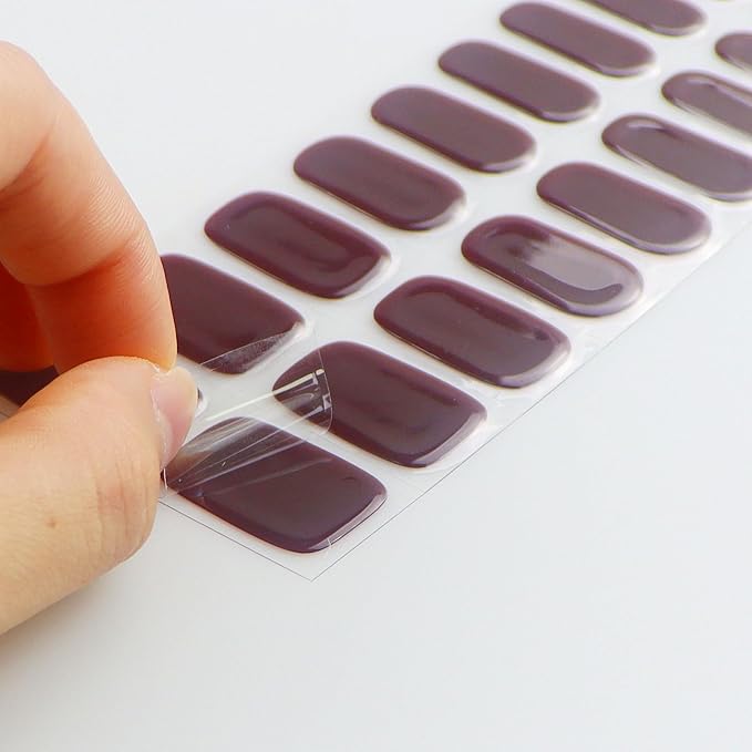 JMEOWIO Gel Nail Stickers Wine Red Semi Cured Gel Nail Strips Wraps UV/LED Nails Art Design Decoration Accessories