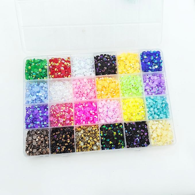6000Pcs Nail Art Rhinestones, BetterJonny 24 Colors 5mm Round Nail Flatback Rainbow Gems Set with Tweezers and Pencil AB Glitter Flat-Bottomed Rhinestone for Crafts Decoration and Jewelry Making…