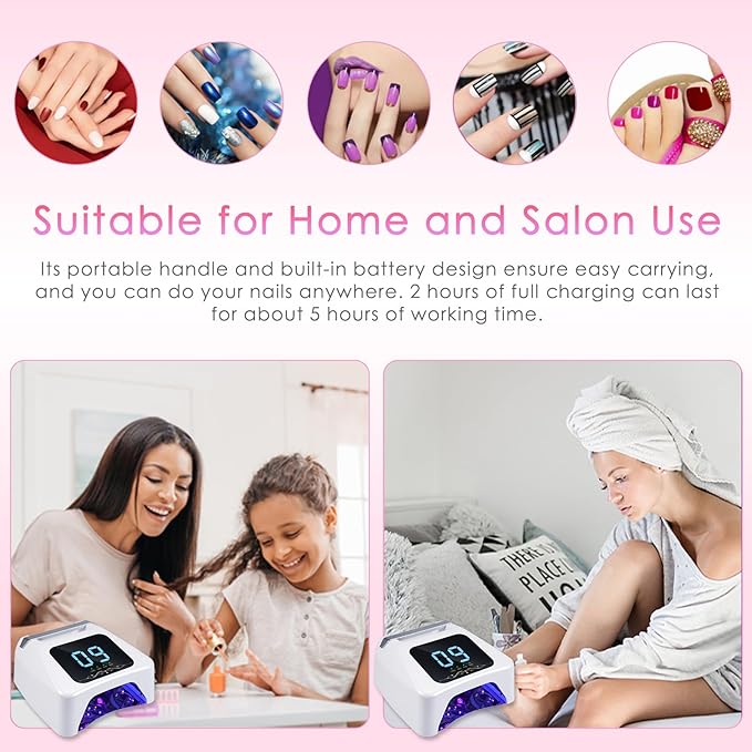 72W UV LED Nail Lamp Quick Drying Gel Nail Dryer with 4 Timer Settings Smart IR Sensor Nail UV Light for Gel Polish Gel Curing Lamp for Toes Nails Compatible with All Gel Type