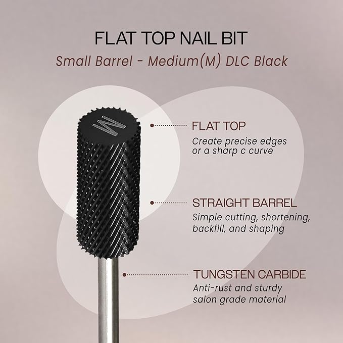 USA PANA Professional 3/32" Shank Size - Flat Top Small Barrel Carbide Bit - 5X Coarse Grit to Extra Fine Grit - Gold, Silver, DLC Black - Nail Drill Bit for Dremel Machine (Medium, DLC Black)