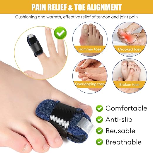 2Pcs Hammer Toe Straightener Corrector for Broken Toe Women & Men, Toe Splints Wraps with Aluminum Plate for Hammer, Curled, Crooked Toes, Pain Relief (Blue)
