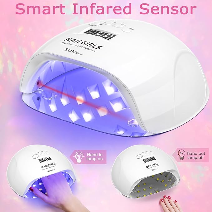 NAILGIRLS UV LED Nail Lamp, 220W, White, 42 UV+LED Beads, 4 Timer Settings, Auto Sensor, Professional Nail Light Curing, Gel Polish, Salon & Home