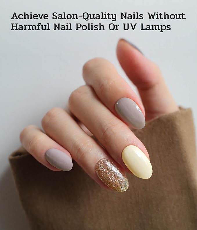 Nail Polish Strips - 22 Pcs Salon Quality Gel Nail Stickers - Long Lasting Wraps (Sparrow Brown&Yellow)