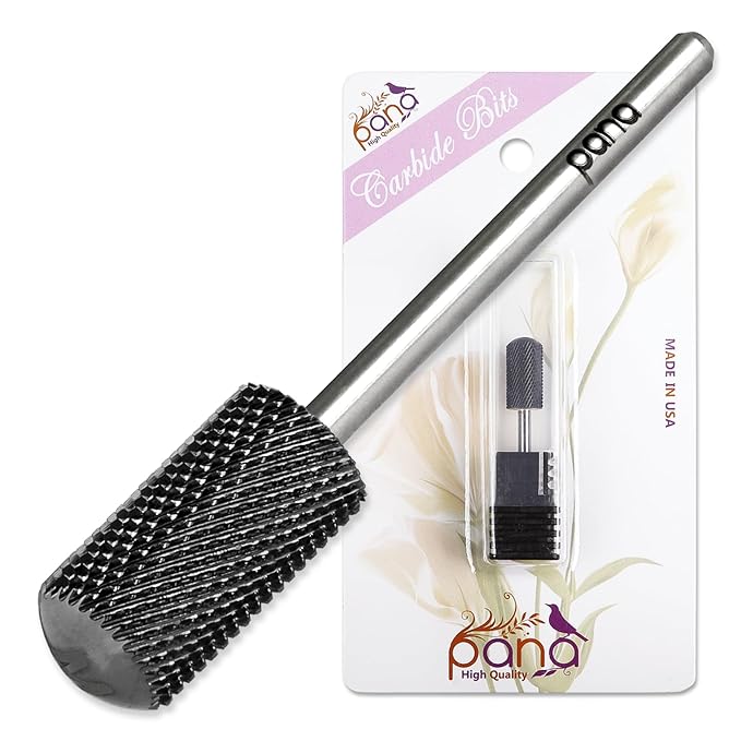 PANA 3/32" Large Smooth Round Top Safety Carbide Nail Drill Bit for Gel Polish & Acrylic Removal Nail Salon Manicure Pedicure Electric File Tools (Large Barrel - DLC Black, Medium)