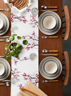 Pink Cherry Flowers Short Table Runners 48 Inches, Cotton Linen Fabric Table - Image 5