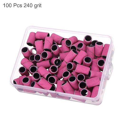 HARFINGTON 100pcs Small Sanding Bands 180 Grit for Nail Drill Bits Mini Sanding Band for Nails Gel Manicures Pink