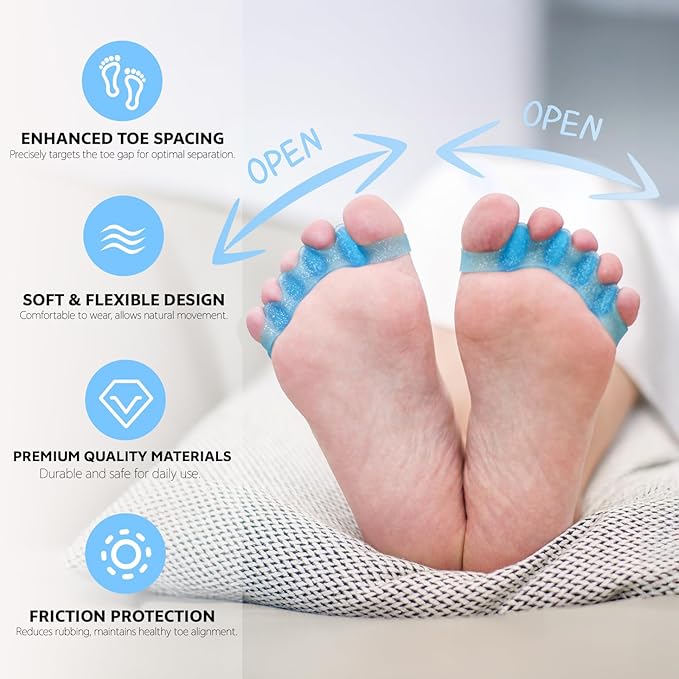 Durable Unisex Toe Separators with Sparkle Design for Yoga & Daily Use - Flexible Silicone toe Spacers for Bunions, One-Size-Fits-All for Men & Women (2PCS) (Blue)