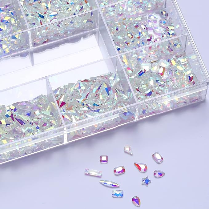 Nibiru 2000Pcs AB Multi Shapes Rhinestones Glass Gems Kit for Nail Art Jewels Decoration,Shiny Flatback Mix Size with Wax Pen