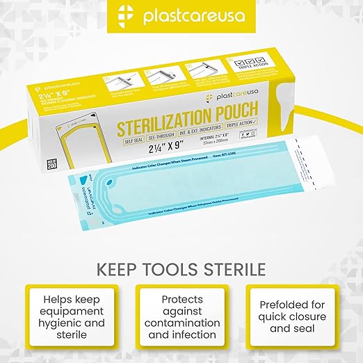 200 2.25 x 9 Sterilization Pouches, Sterilizer Autoclave Bags for Sterilizing Dental Medical Instruments and Cleaning Tools