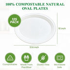 Vplus 100% Compostable Oval Paper Plates 12 inch 125 Pack, Disposable Paper - Image 5