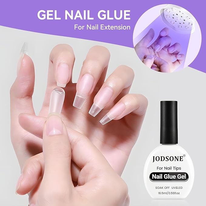 JODSONE 3Pcs 16.5ml Top Coat and Base Coat Set with Nail Glue Gel No Wipe Top Coat Base Nail Glue Gel for Attaching False Nails Securing Decorations Need U V Lamp Cured
