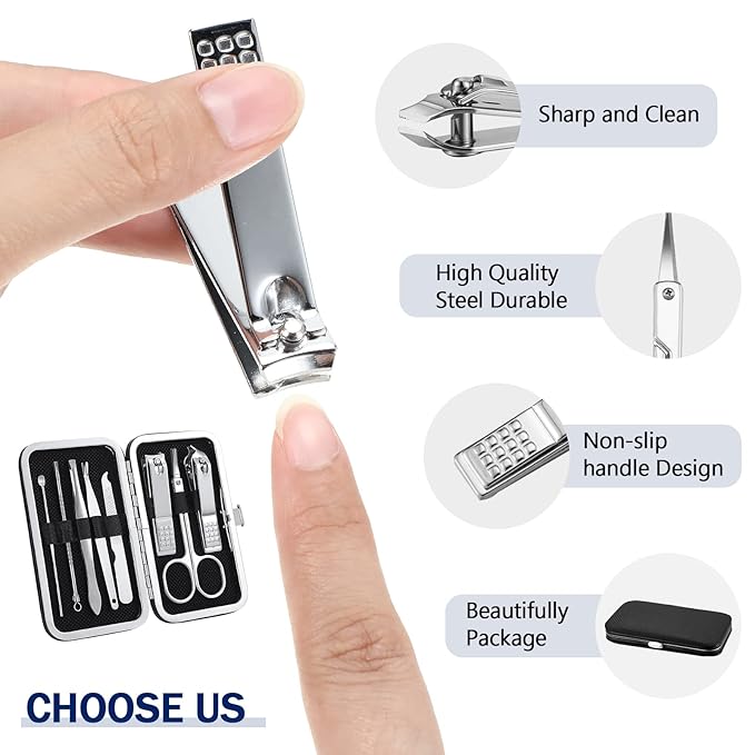 Hanaive 6 Set Manicure Set 48Pcs Nail Clippers Pedicure Kit 8 in 1 Stainless Steel Grooming Kit Professional Nail Care Tools with Luxurious Travel Case for Men Women Gift(Black)
