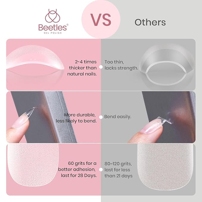 Beetles Gel Nail Tips Medium Almond Etch X Nail Tips, 12 Sizes 288 PCS Half Matte Full Cover False Nails Clear Acrylic Nails Glue on Nails DIY Gift for Women