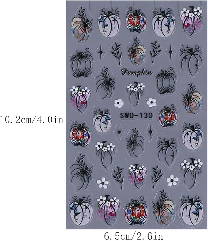 Pumpkin Nail Art Stickers 3Sheets 5D Embossed Nail Stickers Cute Pumpkins Leaves Flowers Design Nail Decals Fall Self-Adhesive Nail Supplies for Women Halloween Thanksgiving Day Nail Decoration