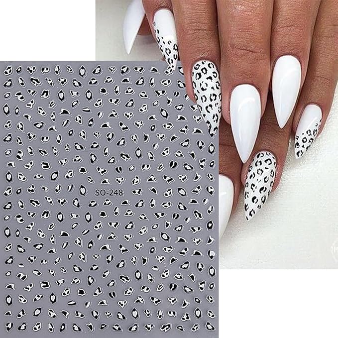 Leopard Nail Stickers Fall Nail Decals 6PCS 3D Self-Adhesive Pink White Brown Leopard Print Nail Design Stickers Cute Autumn Nail Art Supplies Fall Nail Art Sticker for Women DIY Nail Decorations