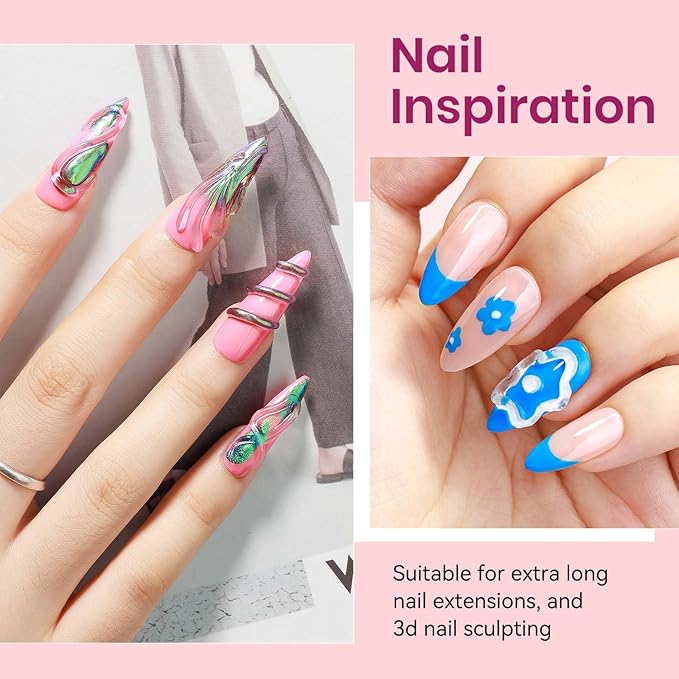 Solid Builder Gel for Nails 2PCS, Sculpting Gel 3D Nail Art Non-Stick Hand, Clear & White, Hard Gels For Nails Modeling, Sculpture, Nail Extension UV/Led Manicure DIY At Home 18g
