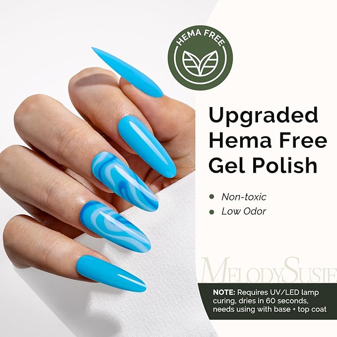 MelodySusie Hema Free Gel Nail Polish, 0.5 Fl Oz Thick Sky Blue Gel Polish, Non-Toxic, Long Lasting, Soak Off UV Nail Polish, Manicure Nail Design Salon DIY Nail Art at Home K0730