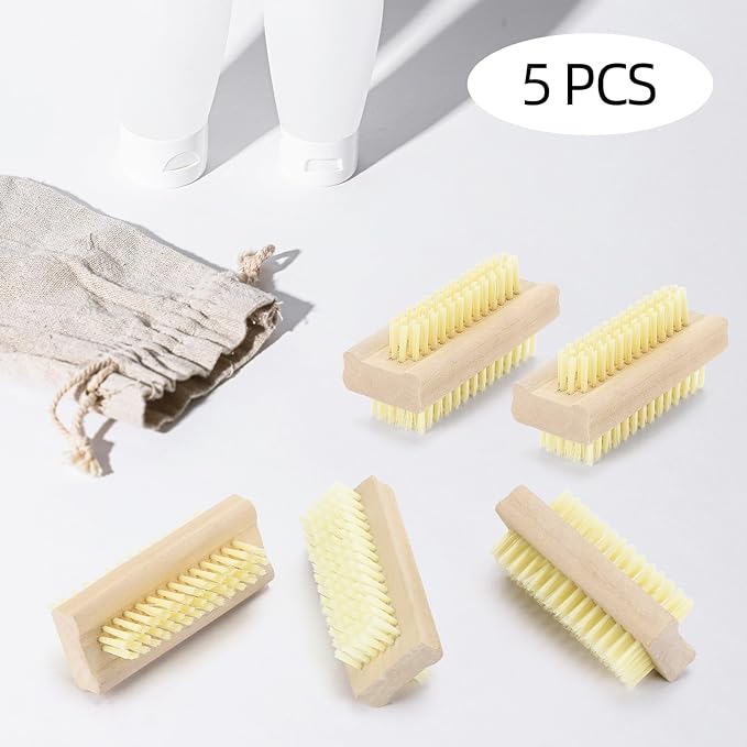 Nail Cleaning Brushes Wood for Fingernails 2-Sided Non-Slip Brush Wooden Nail Brushes 5 Pack