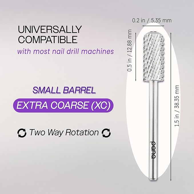 PANA 3/32" Shank Size Smooth Top Small Barrel Carbide - Nail Drill Bit for Dremel Machine Manicure Pedicure Nail Salon Tools Gel Polish & Acrylics Removal (Silver, Extra Coarse)