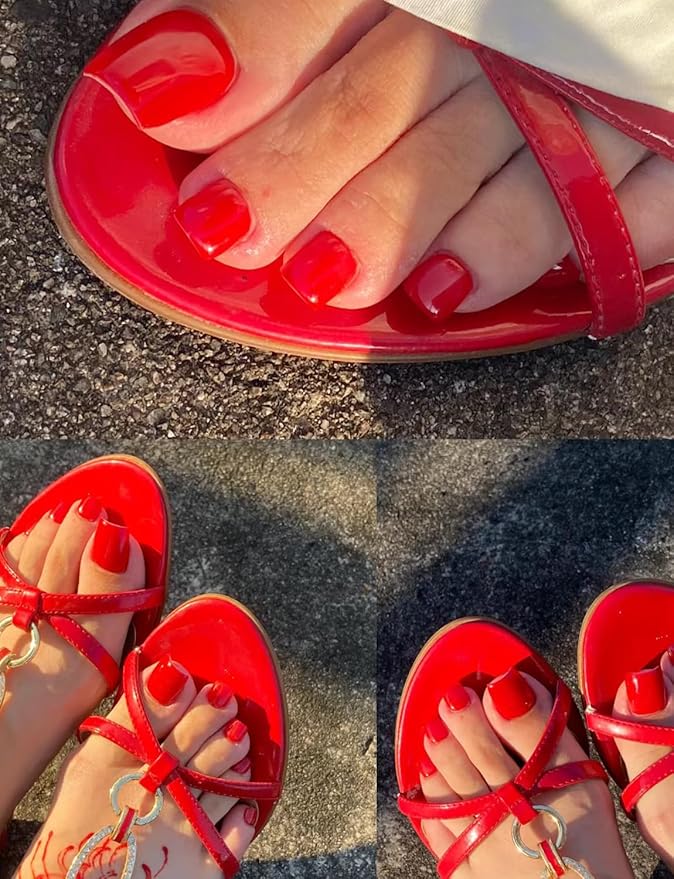 Semi Cured Gel Toenail Strips, 26 Red Gel Toe Nail Stickers, Works with Any UV Lamps