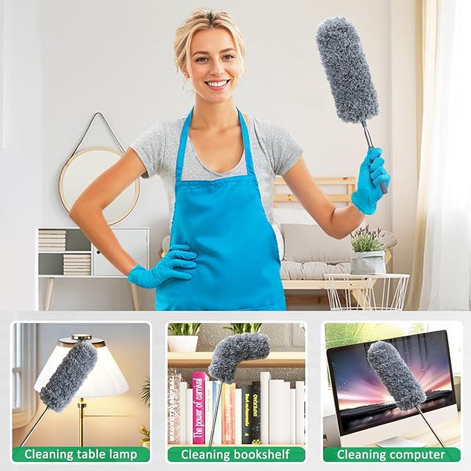 2 Pack Microfiber Duster for Cleaning, Hand Washable Dusters with Microfiber Head, Extendable Pole, Cleaning Supplies for Office, Car, Window, Furniture, Ceiling Fan