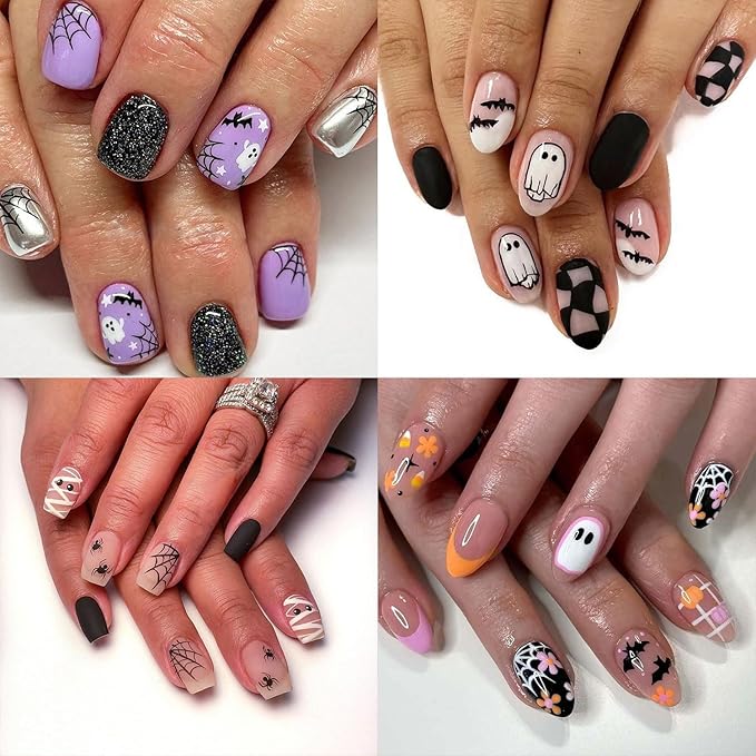 30 Sheets Halloween Nail Stickers Pumpkin Ghost Nail Decals 3D Self-Adhesive Bat Spider Design Nails Art Stickers for Women Holiday Manicure DIY
