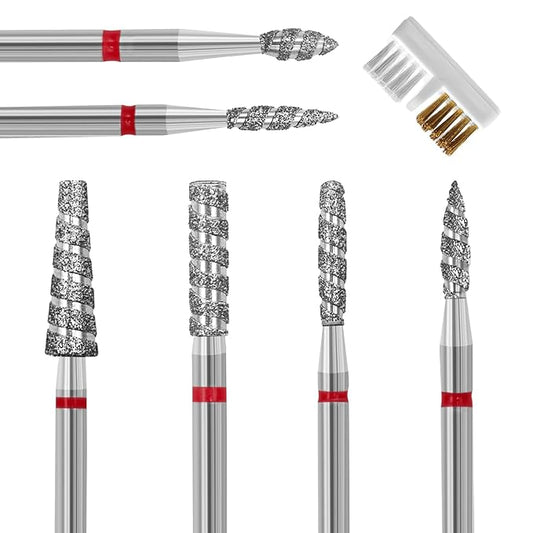 Diesisa 6 Pack Nail Drill Bits for Acrylic Nails, Diamond Carbide Nail Clipper Heads with Diamond Spiral Grooves, 3/32 Inch Cutter Attachment for Nail Preparation, Cuticle and Dead Skin Removal-Red