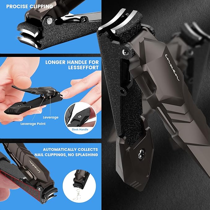 Nail Clippers Set for Men with Catcher, 2 Pack Sharp Nail Clipper for Fingernail and toenail, Stainless Steel Mess Free Nail Clippers of Heavy Duty, Professional Nail Cutter Trimmer for Adult Women