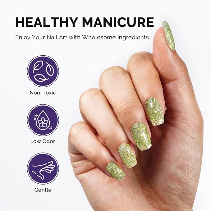 MelodySusie Galaliver Glitter Gel Nail Polish, 15ML Sparkly Shimmer Gel Polish Soak Off UV LED Cured Long Lasting Gift for Women DIY Nail Design Nail Art Manicure Elf Green X08