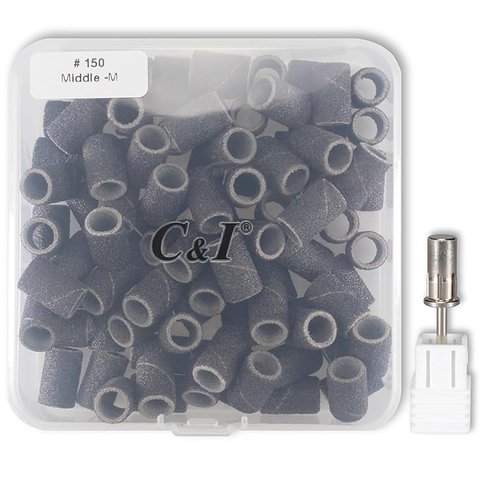 C & I Nail Sanding Bands 100 PCS Plus Upgrade Mandrel 1 PC, Nail Drill Bits for Acrylic Gel Nails Remove, Natural Nails Buffer for Nail Prep and Nail Shiner (Black, #150 Middle)