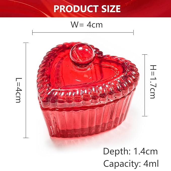 Crystal Sweet Heart Shape Acrylic Liquid Powder Glass Dappen Dish Glass Cup w Cap Lid Bowl for Acrylic Nail Art Transparent Kit (HJ-NAPB073-Red-2pcs)