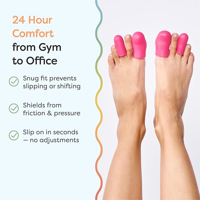 ZenToes 6 Pack Gel Toe Cap and Protector - Cushions and Protects to Provide Relief from Missing or Ingrown Toenails, Corns, Blisters, Hammer Toes (Variety, Hot Pink)