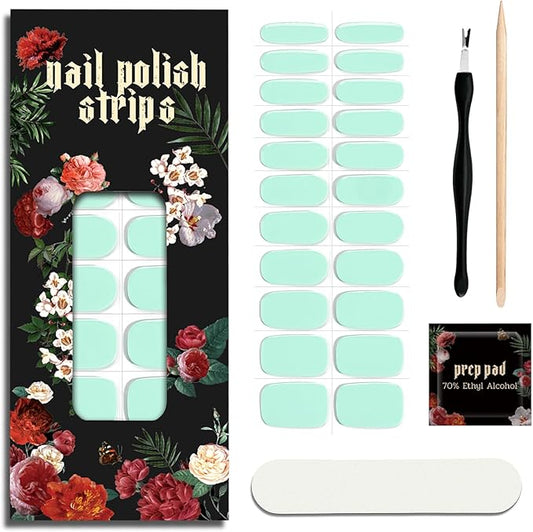 Nail Polish Strips - 22 Pcs Salon Quality Gel Nail Stickers - Long Lasting Wraps (Mint Milk Green)