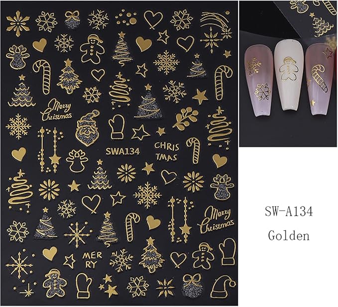 3 Sheets Christmas Nail Art Stickers Snowflake Nail Decals with Xmas Tree Elk Lanterns Design 3D Self-Adhesive Nail Stickers Acrylic Accessories Nail Supplies for Women DIY Christmas Decorations