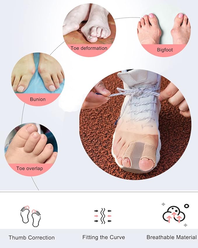 Bunion Toe Separators for Overlapping Toes Women Men, Gel Toe Spacers Bunion Corrector with 2 Loops for feet, Hammer Toe Straightener(2PC)